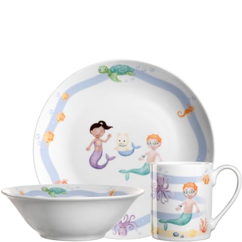 LEONARDO HOME Bambini Avventura Kinder Geschirr-Set 3-teilig - Kinder-Geschirr aus Porzellan - Spülmaschinenfest, mikrowellengeeignet - 3er Set Schale, Tasse und Teller mit Motiv Meer, 022803 von LEONARDO HOME