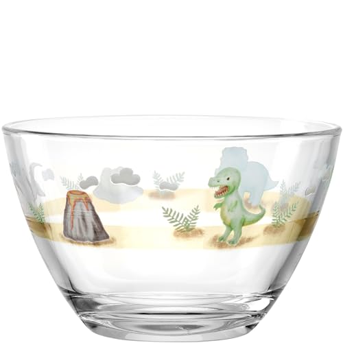 LEONARDO HOME Bambini Avventura Schale für Kinder - Kinderschüssel mit Motiv aus dickwandigem Glas - Inhalt 400 ml, Durchmesser 12 cm - Kinderteller mit Motiv Dino, 044425 von LEONARDO HOME
