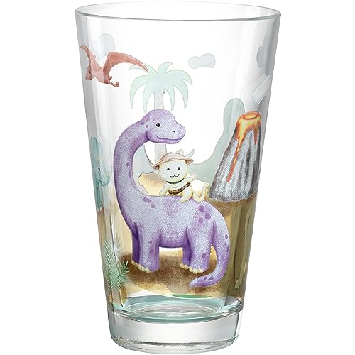 LEONARDO Bambini Avventura Trinkglas für Kinder - Kinderbecher mit Motiv aus hochwertigem Glas - Größe L, Inhalt 300 ml - Spülmaschinengeeignet, robust - Kinderglas mit Motiv Dino von LEONARDO HOME