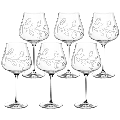 LEONARDO Boccio Burgunderglas Set 6-teilig - Weinglas für aromatische Rotweine aus Kristallglas - Mit floraler Gravur - Inhalt 770 ml - Spülmaschinengeeignet - 6er Set Rotweingläser mit breitem Kelch von LEONARDO HOME