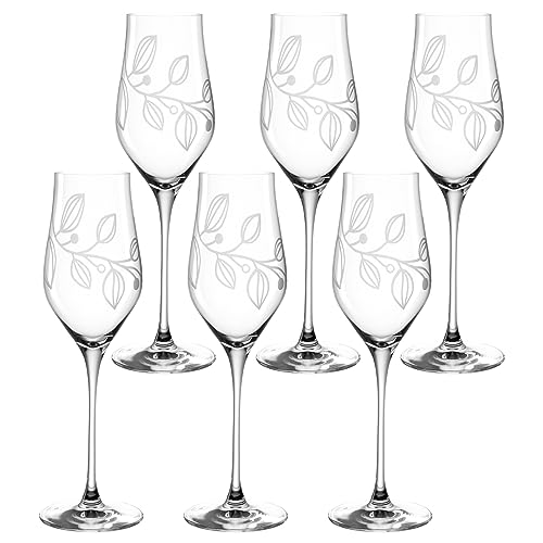 LEONARDO Boccio Champagnerglas Set 6-teilig - Sektglas für Champagner aus Kristallglas - Mit floraler Gravur - Inhalt 340 ml - Spülmaschinengeeignet - 6er Set Champagner Gläser mit schmaler Öffnung von LEONARDO HOME