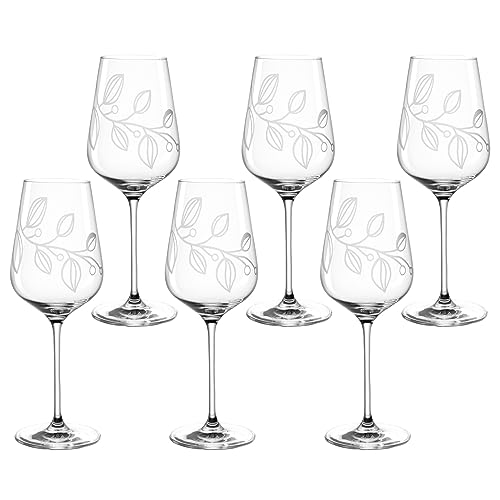 LEONARDO Boccio Rieslingglas Set 6-teilig - Weinglas für leichte Weißweine aus Kristallglas - Mit floraler Gravur - Inhalt 470 ml - Spülmaschinengeeignet - 6er Set Weißweingläser mit schmalem Kelch von LEONARDO HOME