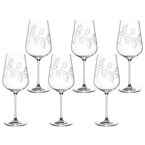 LEONARDO Boccio Rotweinglas Set 6-teilig - Weinglas für kräftige Rotweine aus Kristallglas - Mit floraler Gravur - Inhalt 740 ml - Spülmaschinengeeignet - 6er Set Rotweingläser mit großem Kelch von LEONARDO HOME