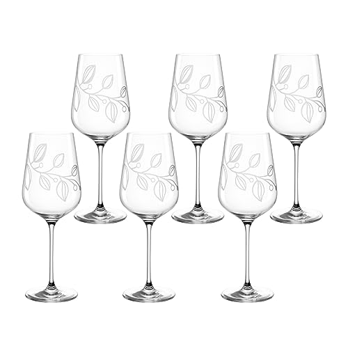 LEONARDO Boccio Weißweinglas Set 6-teilig - Weinglas für kräftige Weißweine aus Kristallglas - Mit floraler Gravur - Inhalt 580 ml - Spülmaschinengeeignet - 6er Set Weißweingläser mit breitem Kelch von LEONARDO HOME