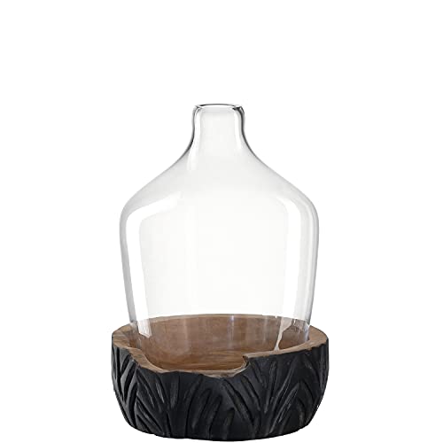 LEONARDO HOME 084398 Vase mit Holzsockel CASOLARE 33 cm schwarz, Materialmix von LEONARDO HOME