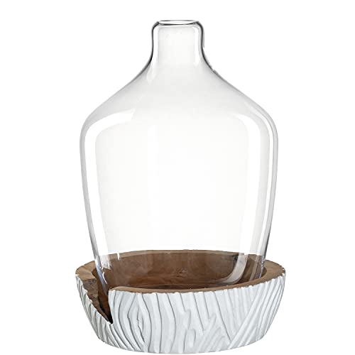 LEONARDO HOME 084399 Vase mit Holzsockel CASOLARE 43 cm weiß, Materialmix von LEONARDO HOME