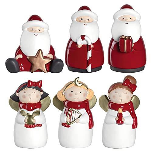 Leonardo Natale Weihnachtsfiguren 6er Set, Weihnachtsmänner Nikoläuse Engel Xmas, festliche Weihnachts- Deko, 6 Stück, weiß rot gold, 10 cm 034864 von LEONARDO HOME