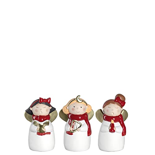 Leonardo Natale Weihnachtsengel 3 Stück, singende Weihnachts-Figuren Xmas, festliches Geschenk, Weihnachtsdeko, 3er Set, weiß rot gold, 8 cm 034857 von LEONARDO HOME