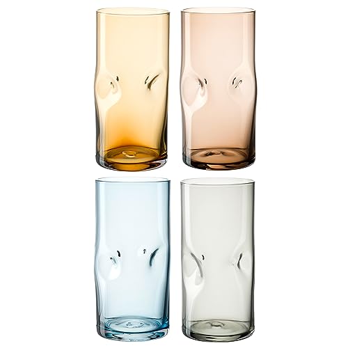 LEONARDO Vesuvio Longdrinkglas Set 4-teilig - Becher aus hochwertigem Glas in organischer Form - Inhalt 330 ml - Handgemacht - Spülmaschinengeeignet - 4 Trinkgläser in unterschiedlichen Farben von LEONARDO HOME