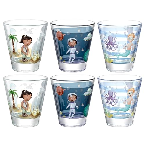 LEONARDO HOME Bambini Avventura Trinkbecher-Set 6-teilig - Kindergläser mit Motiv aus hochwertigem Glas - Größe S, Inhalt 215 ml - 6er Set mit verschiedenen Motiven, 023680 von LEONARDO HOME