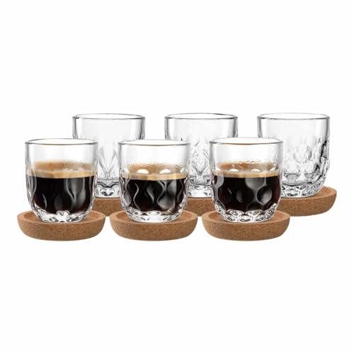 LEONARDO HOME GOCCE Espresso-Set 12-teilig, 60 ml, 6 Korkuntersetzer & 6 Espressogläser für Siebträger, Spülmaschinengeeignet, Mit Tropfenstruktur, Transparent LEONARDO HOME GOCCE Espresso-Set 12-teilig, 60 ml, 6 Korkuntersetzer & 6 Espressogläser für Siebträger, Spülmaschinengeeignet, Mit Tropfenstruktur, Transparent von LEONARDO HOME