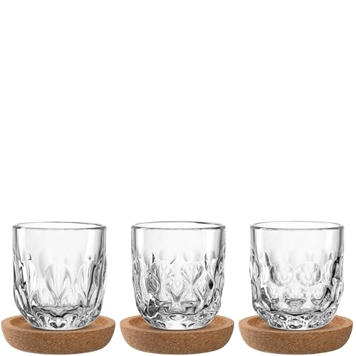 LEONARDO HOME GOCCE Espressoglas • 6tlg. Set • 60 ml • 3 Korkuntersetzer • 3 Espressotasse • Espressoglas für Siebträger • Spülmaschinengeeignet • Mit Tropfenstruktur • Transparent • 055190 von LEONARDO HOME