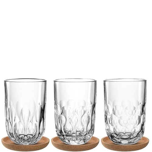 LEONARDO HOME GOCCE Latte Macchiato Glas • 6tlg. Set • 390 ml • 3 Korkuntersetzer • 3 Latte Macchiato Gläser • Eiskaffee • Spülmaschinengeeignet • Tropfenstruktur • Transparent • Matchaglas • 055192 von LEONARDO HOME