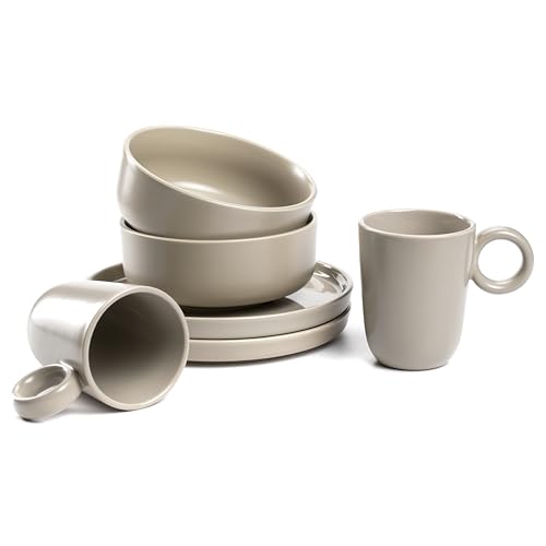 LEONARDO HOME Geschirrset ROMA 6-teilig • Frühstücks-Service für 2 Personen • je 2 Becher, Schälchen und Teller im Set • Mikrowellen- & Spülmaschinengeeignet • stapelbar • Keramik • beige • 026367 von LEONARDO HOME