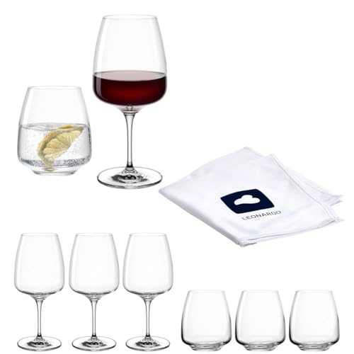 LEONARDO HOME Glasset CESTI (8er Set) inkl. Poliertuch • Spülmaschinenfest & Alltagstauglich • Stoßfeste Wassergläser (460 ml) • Weingläser mit niedrigem Stil (500 ml) • Moderne Trinkgläser • 040975 von LEONARDO HOME
