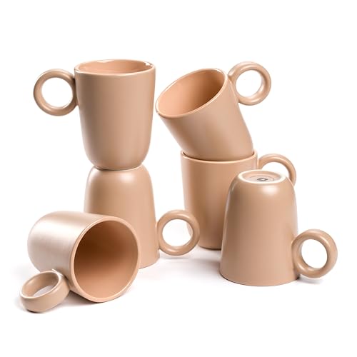 LEONARDO HOME Kaffeetasse ROMA 6er Set • moderne Becher mit Henkel • Inhalt 400 ml • Handgefertigt aus hochwertiger Keramik • stapelbar • spülmaschinen- & mikrowellengeeignet • apricot • 027267 von LEONARDO HOME