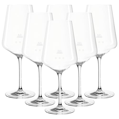 LEONARDO HOME Rotweingläser Puccini Gastro-Edition, Geeichte Weingläser mit 0,2 l - Eichung und 0,1 l - Hilfslinie, Randvollfüllung 750 ml, Genormte Gläser für Hotel & Gastronomie, 6er Set von LEONARDO HOME