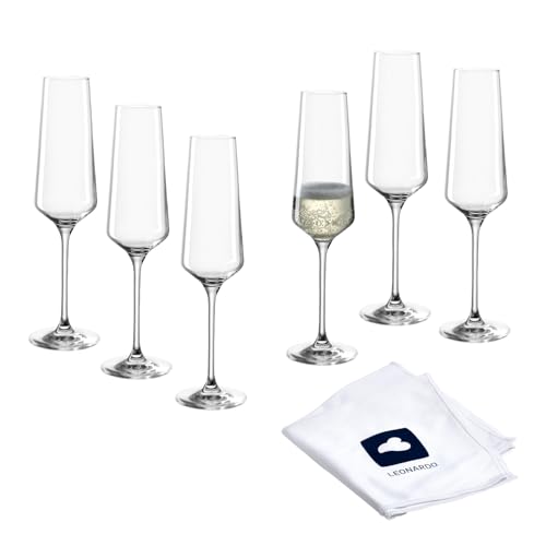 LEONARDO HOME Sektgläser PUCCINI (6er Set) inkl. Poliertuch • Spülmaschinenfeste Prosecco-Kelche (280 ml) • Stoßfest & Alltagstauglich • 040979 von LEONARDO HOME