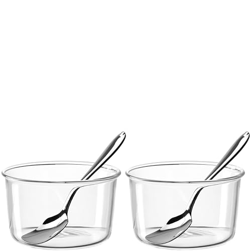 LEONARDO HOME VETRO Schalenset • 12 tlg. Set • 6 Löffel & 6 Schälchen • Hitzebeständig • Geeignet für Ofen & Mikrowelle • Für Desserts & kleine Küchlein • Vielseitig • Höhe 5,5 cm • klar • 025369 von LEONARDO HOME
