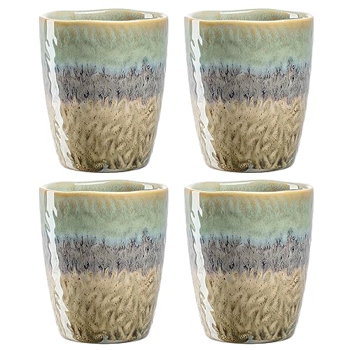 LEONARDO HOME Matera Becher Set 4-teilig - Steingut Tassen groß - Inhalt 300 ml - Handarbeit - Mikrowellengeeignet, spülmaschinenfest - 4er Set in grün/anthrazit/beige, 022841 von LEONARDO HOME