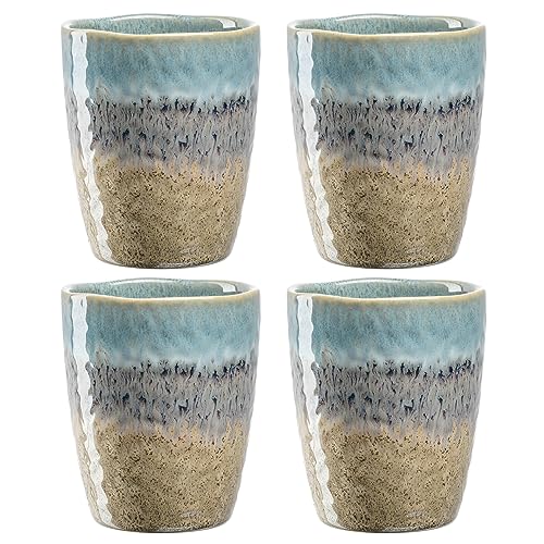 Leonardo Matera Becher Set 4-teilig - Tassen aus Keramik - Inhalt 300 ml - Handarbeit - Mikrowellengeeignet, spülmaschinenfest - 4er Set in blau/anthrazit/beige, 022818 von LEONARDO HOME