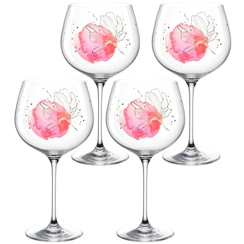 LEONARDO Presente Ginglas Set 4-teilig - Bauchiges Glas aus Kristallglas - Mit Blüten-Druck - Inhalt 750 ml - Spülmaschinengeeignet - 4er Set Longdrinkgläser, 044481 von LEONARDO HOME