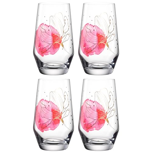 LEONARDO Presente Longdrinkglas Set 4-teilig - Großer Becher aus hochwertigem Glas - Mit Blumendruck - Inhalt 365 ml - Spülmaschinengeeignet - 4er Set Cocktailgläser, 044482 von LEONARDO HOME