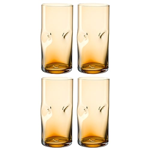 Leonardo Vesuvio Longdrinkglas Set 4-teilig - Becher aus hochwertigem Glas in organischer Form - Inhalt 330 ml - Handgemacht - Spülmaschinengeeignet - 4 Trinkgläser in Farbe amber, 077376 von LEONARDO HOME