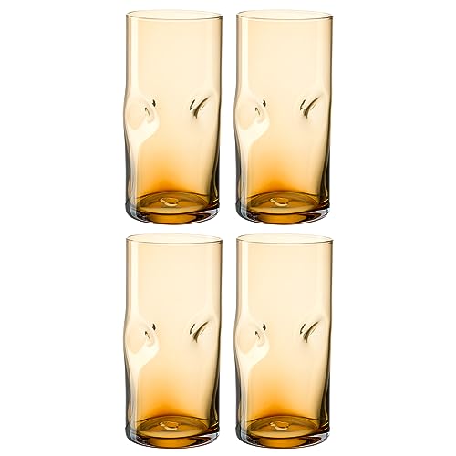 Leonardo Vesuvio Longdrinkglas Set 4-teilig - Becher aus hochwertigem Glas in organischer Form - Inhalt 330 ml - Handgemacht - Spülmaschinengeeignet - 4 Trinkgläser in Farbe amber, 077376 von LEONARDO HOME