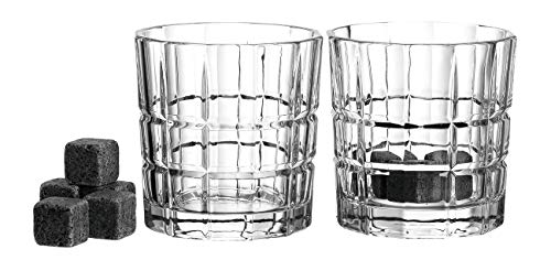 Leonardo 2-er Set Spiritii Whiskybecher + 8 Kühlsteine, 360 ml, Klarglas und Granit, 057401 von LEONARDO HOME