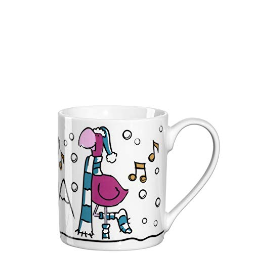 Leonardo Bambini Porzellan-Tasse Weihnachten 1 Stück, Kinder-Tasse mit Winter Flamingo-Motiv, spülmaschinengeeigneter Tee-Henkelbecher 215 ml 024960 von LEONARDO HOME