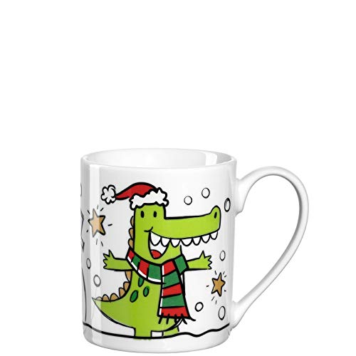 Leonardo Bambini Porzellan-Tasse Weihnachten 1 Stück, Kinder-Tasse mit Winter Krokodil-Motiv, spülmaschinengeeigneter Tee-Henkelbecher 215 ml 024957 von LEONARDO HOME