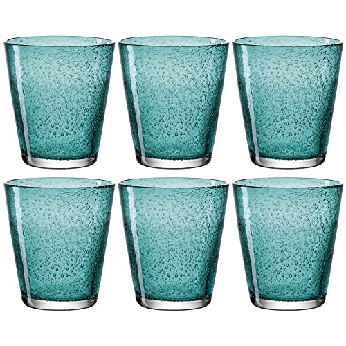 Leonardo Burano Trink-Gläser, 6er Set, handgefertigte Wasser-Gläser, spülmaschinengeeignete Gläser, bunte Becher aus Glas, türkis, 330ml, 034758 von LEONARDO HOME