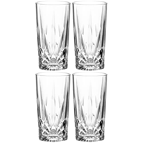 Leonardo Capri Trink-Gläser, 4er Set, spülmaschinenfeste Saft-Gläser mit Relief, Facetten-Schliff Wasser-Glas, Trink-Becher aus Glas, 390 ml, 022777 von LEONARDO HOME