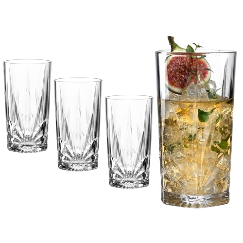 Leonardo Capri Trink-Gläser 4er Set, spülmaschinenfeste Saft-Gläser mit Relief Facetten-Schliff, XL Wasser-Glas, Glas Trink-Becher groß, 530 ml 022778 von LEONARDO HOME