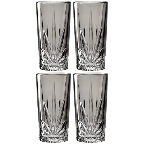 Leonardo Capri Trink-Gläser 4er Set grau, spülmaschinenfeste Saft-Gläser mit Relief Facetten-Schliff, bunte Wasser-Gläser, Glas-Becher, 390 ml, 022360 von LEONARDO HOME