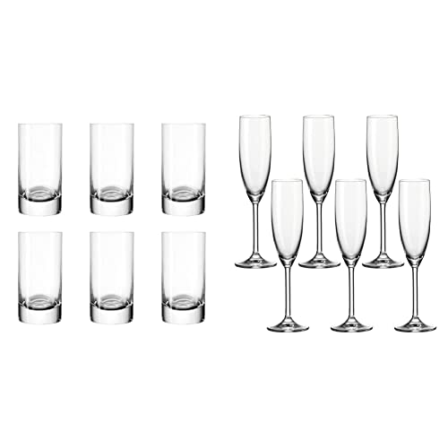 Leonardo Easy+ Schnaps-Gläser, 6er Set, 5 cl, 50 ml, 039615 & Leonardo Daily Sekt-Gläser mit Stiel, spülmaschinenfeste Sekt-Kelche, 6er Set, 200 ml, 063314 von LEONARDO HOME