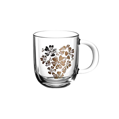 Leonardo Emozione Geschenk Tasse Blumenherz, 1 Stück, spülmaschinengeeignete Glas-Tasse, Tee-Tasse mit goldenem Herz Motiv, 400 ml, 046448 von LEONARDO HOME
