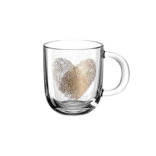 Leonardo Emozione Geschenk Tasse Fingerabdruck-Herz, 1 Stück, spülmaschinengeeignete Glas-, Tee-Tasse mit goldenem Herz Motiv, 400 ml, 046449 von LEONARDO HOME