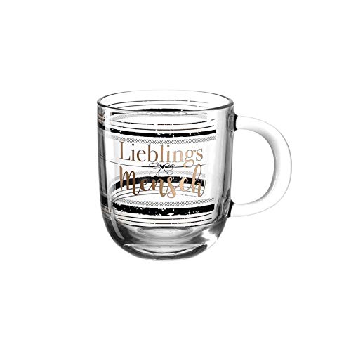 Leonardo Emozione Geschenk Tasse Lieblingsmensch, 1 Stück, spülmaschinengeeignete Glas-Tasse, Tee-Tasse mit goldenem Schriftzug, 400 ml, 046453 von LEONARDO HOME