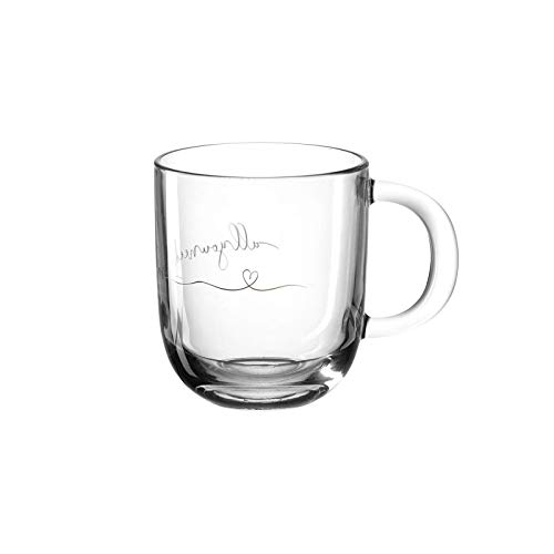 Leonardo Emozione Geschenk Tasse all you need is love, 1 Stück, spülmaschinengeeignete Glas-Tasse, Tee-Tasse mit goldenem Schriftzug, 400 ml, 046451 von LEONARDO HOME