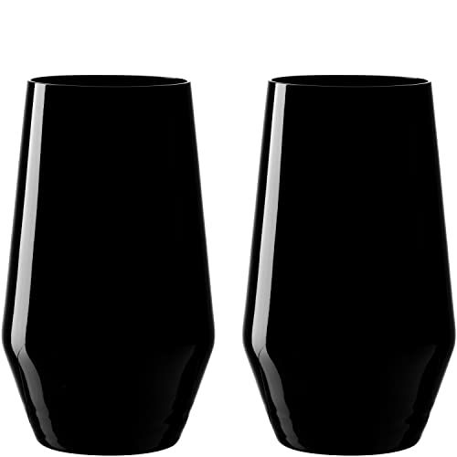 Leonardo Etna Trink-Gläser 2er Set, spülmaschinenfeste Cocktail-Gläser, Black Edition aus Glas, Saftglas Wasser-Glas Tasting-Set schwarz 365 ml 026656 von LEONARDO HOME