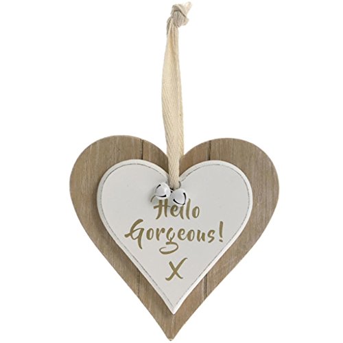 Leonardo Holzschild mit Aufschrift "Hello Gorgeous Double Heart", zum Aufhängen, schönes Geschenk von LEONARDO HOME