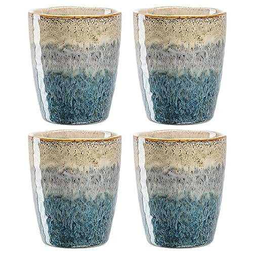 Leonardo Matera Becher Set 4-teilig - Große Keramiktassen - Inhalt 300 ml - Handarbeit - Mikrowellengeeignet, spülmaschinenfest - 4er Set in beige/anthrazit/blau, 022819 von LEONARDO HOME