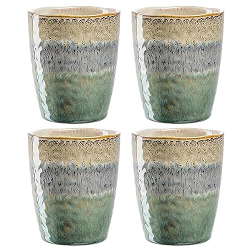 LEONARDO HOME Matera Becher Set 4-teilig - Steingut Tassen groß - Inhalt 300 ml - Handarbeit - Mikrowellengeeignet, spülmaschinenfest - 4er Set in beige/anthrazit/grün, 022842 von LEONARDO HOME