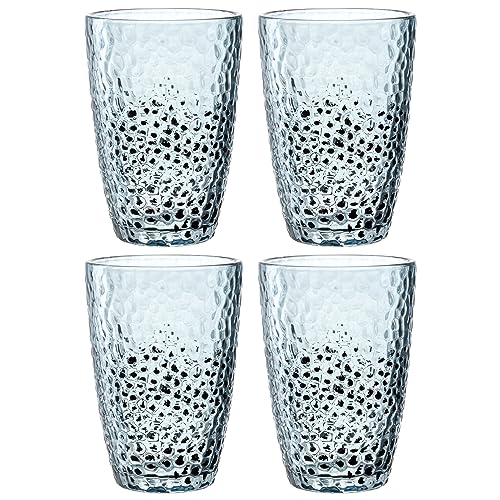 Leonardo Matera Gläser Set 4-teilig - Becher aus hochwertigem Glas in Hammerschlagoptik - Inhalt 340 ml - Handarbeit - Spülmaschinenfest, robust - 4er Set in blau, 024384 von LEONARDO HOME