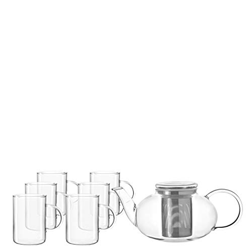 Leonardo Moon Tee-Set, Tee-Tasse und handgefertigte Tee-Kanne, Glas-Kanne mit Teesieb-Einsatz, 7er Set, 360 ml und 1,4 l, 032843 von LEONARDO HOME