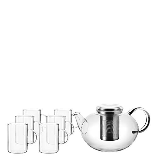 Leonardo Moon Tee-Set, Tee-Tasse und handgefertigte Tee-Kanne, Glas-Kanne mit Teesieb-Einsatz, 7er Set, 360 ml und 2 l, 032842 von LEONARDO HOME