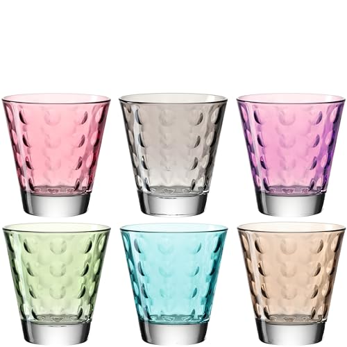 Leonardo Optic Trink-Gläser 6er Set, buntes Gläser-Set mit Muster, spülmaschinengeeignete Saft-Gläser, Glas Trink-Becher in 6 Farben, bunt, 220 ml, 047284 von LEONARDO HOME