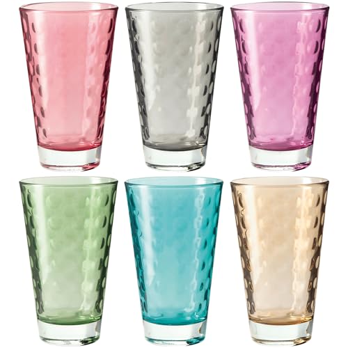 LEONARDO HOME Trinkglas Optic 6-er Set, Wasserglas, Longdrinkglas, Glas Becher, spülmaschinenfest, Bunt, 6 Stück (1er Pack), 6 von LEONARDO HOME
